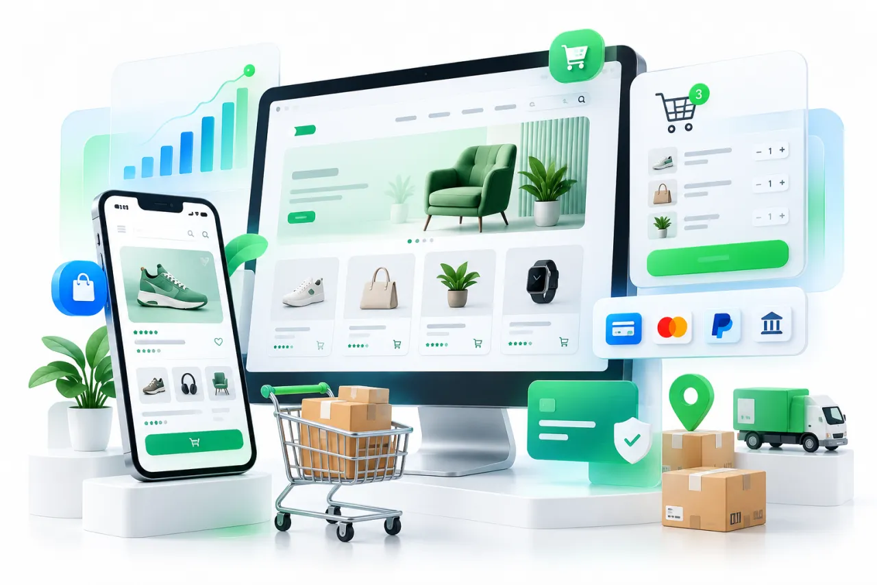 Ecommerce and WooCommerce store illustration